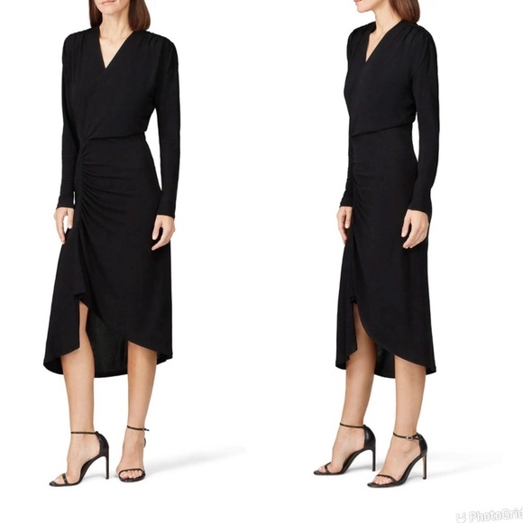 Atlein Black Long Sleeve Ruched Dress - Picture 1 of 8